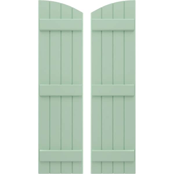Ekena Millwork Americraft 4-Board (3 Batten) Wood Joined Board-n-Batten Shutters w/Ellipt Top, ARW401BE414X77SGH, PR ARW401BE414X77SGH - main